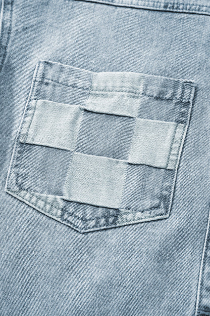 Checker Patchwork Denim Buttoned Jacket