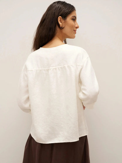 100% Linen Button-Front Drop Shoulder Shirt EASTER