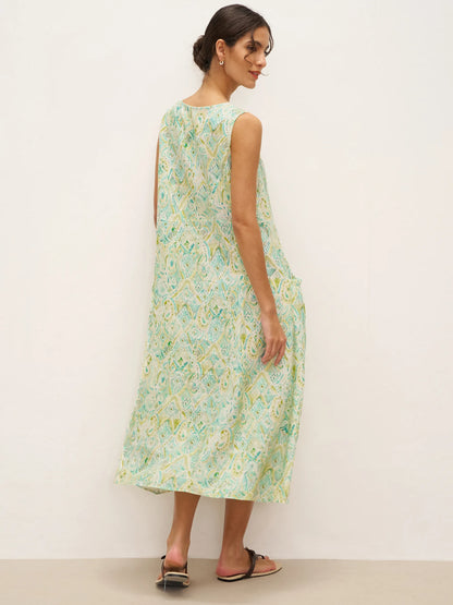 100% Linen Floral Swing Beach Tank Dress LORRAINE