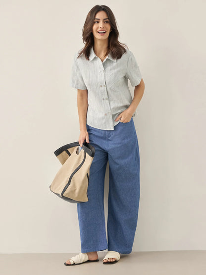 Linen Double-Breasted Artistic Stripe Shirt JUNO