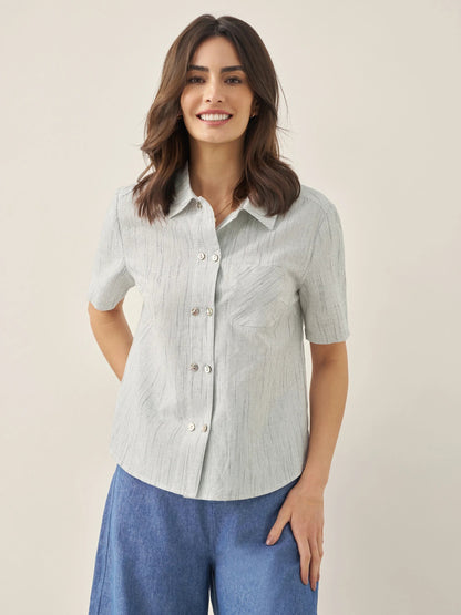 Linen Double-Breasted Artistic Stripe Shirt JUNO
