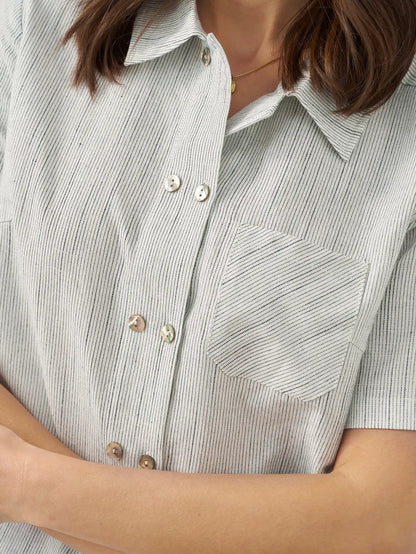 Linen Double-Breasted Artistic Stripe Shirt JUNO