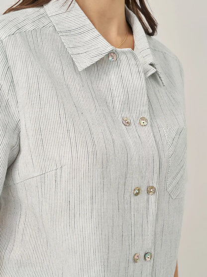 Linen Double-Breasted Artistic Stripe Shirt JUNO