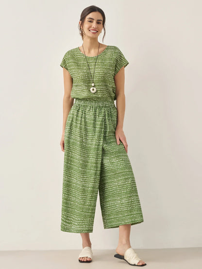100% Linen Dot Skirt-Pants with Elastic Waist LUMI