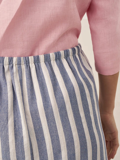 Linen Striped Drawstring Skirt ELISE