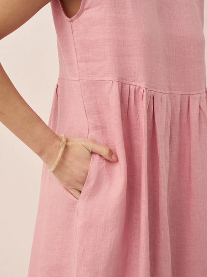 Linen Striped Cap Sleeve Washed Maxi Dress JOAN