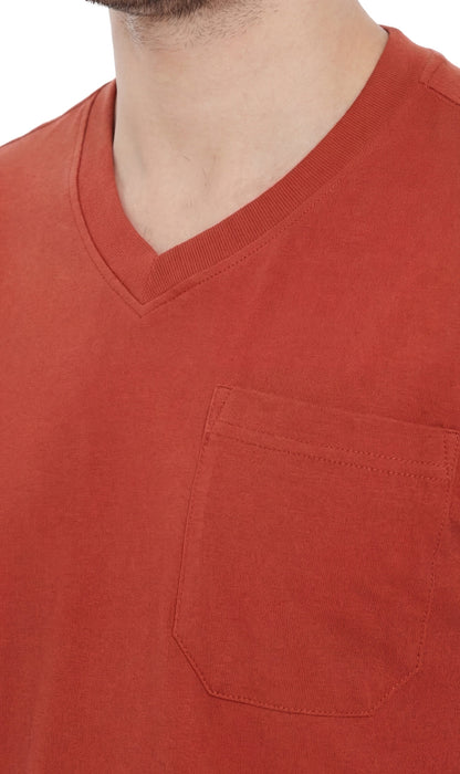 Men's Heavyweight Short Sleeve V-Neck T-Shirt – Relaxed Fit Cotton Blend with Pocket
