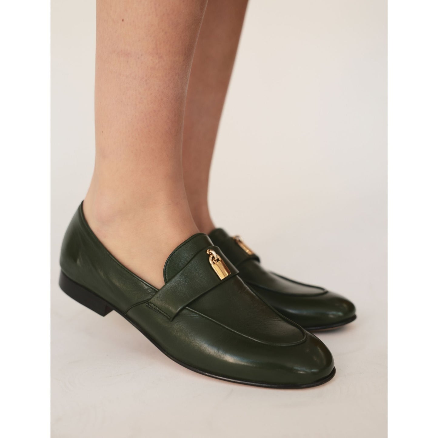 Teal Leather Lock Flat Loafer