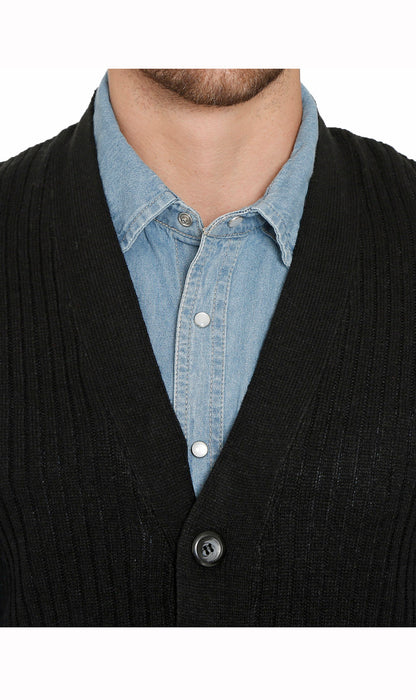 Men's Relaxed Fit Rib Knit Sweater Vest - Button Front with Pockets