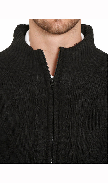 Mens Sherpa Fleece Lined Zip Front Sweater Jacket