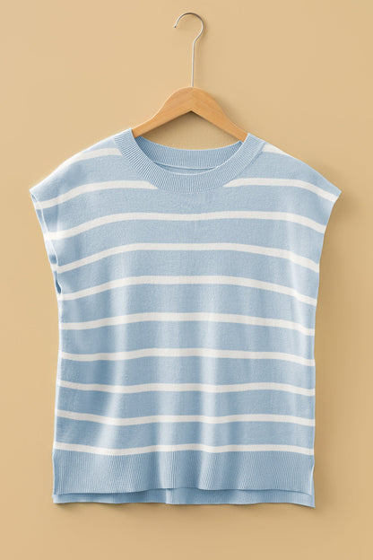Stripe Side Slit Short Sleeve Sweater Tee