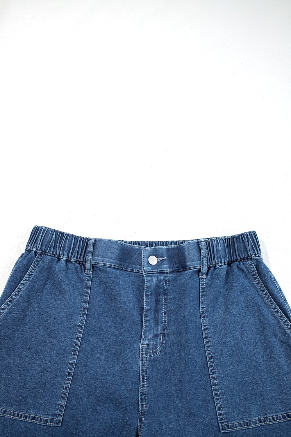 Plus Size Denim Elastic Waist Ruffle Wide Leg Pants