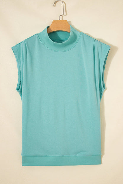 Solid Mock Neck Cap Sleeve Oversized Top
