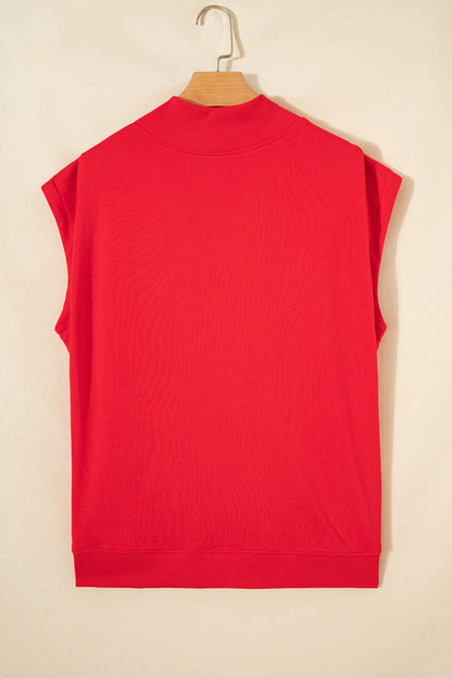 Solid Mock Neck Cap Sleeve Oversized Top