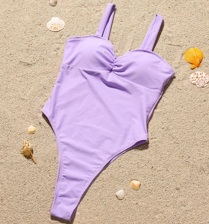 Bikini One-Piece Solid Color Ruched Sexy Swimsuit