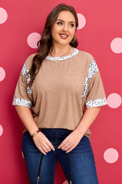 Plus Size Leopard Colorblock Patchwork Tee
