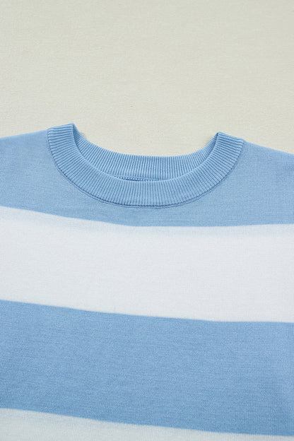 Stripe Colorblock Knitted Short Sleeve T-Shirt