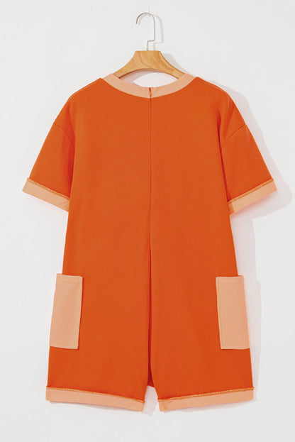 Colorblock Short Sleeve Patched Pocket Romper