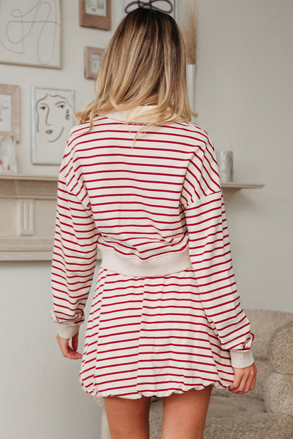 Stripe Cropped Pullover and Bubble Mini Skirt Set