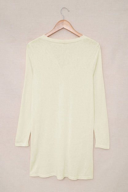 Solid Open-Front Buttoned Cardigan