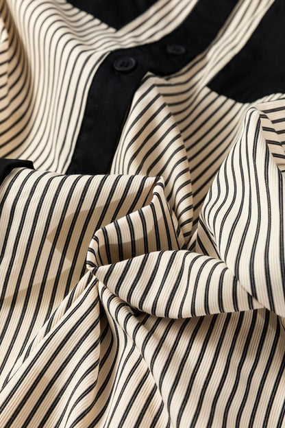 Stripe Patchwork Chest Pocket Mini Shirt Dress