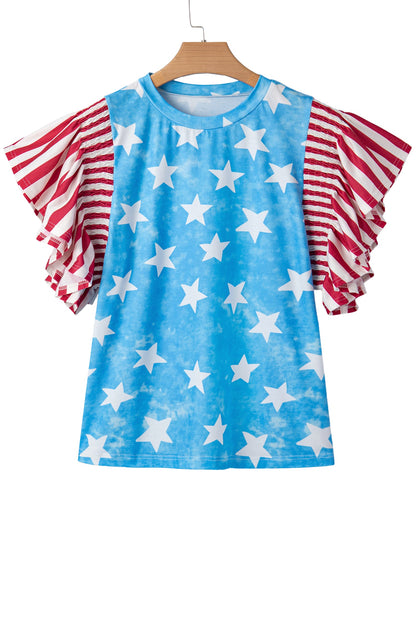 Stars & Stripes Mineral Wash Ruffle Sleeve Top