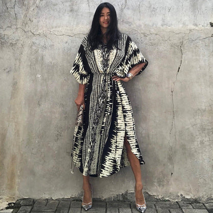 Rayon Snake Pattern Positioning Robe Sun Protection Beach Jacket Blouse Seaside Vacation Dress Women