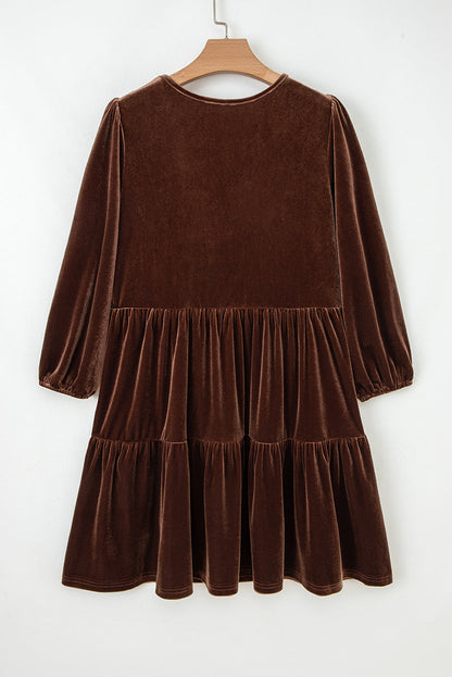Velvet V-Neck Long Sleeve Tiered Mini Dress