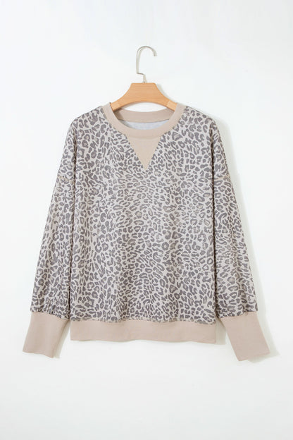 Leopard Patchwork Crew Neck Sweatshirt