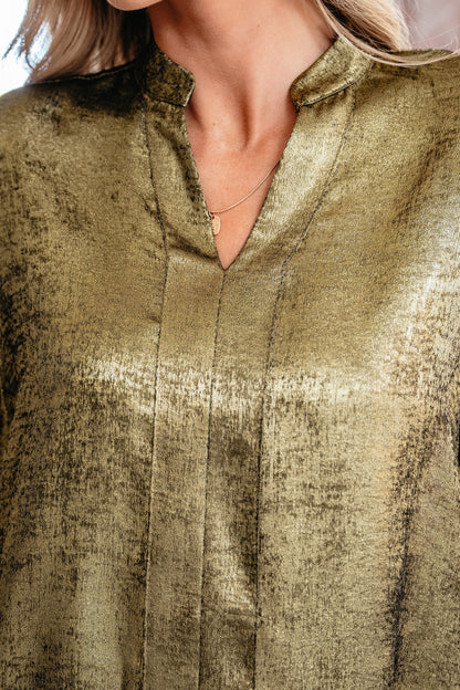 Metallic Split Neck 3/4 Sleeve Blouse