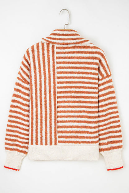 Stripe Cowl Neck Drop Shoulder Sweater