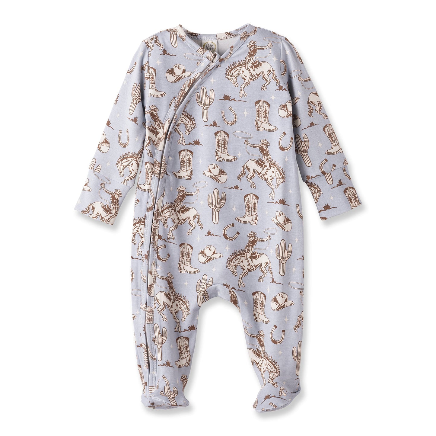 Wild Wrangler/Blue Western Baby Boy Bamboo Zipper Romper