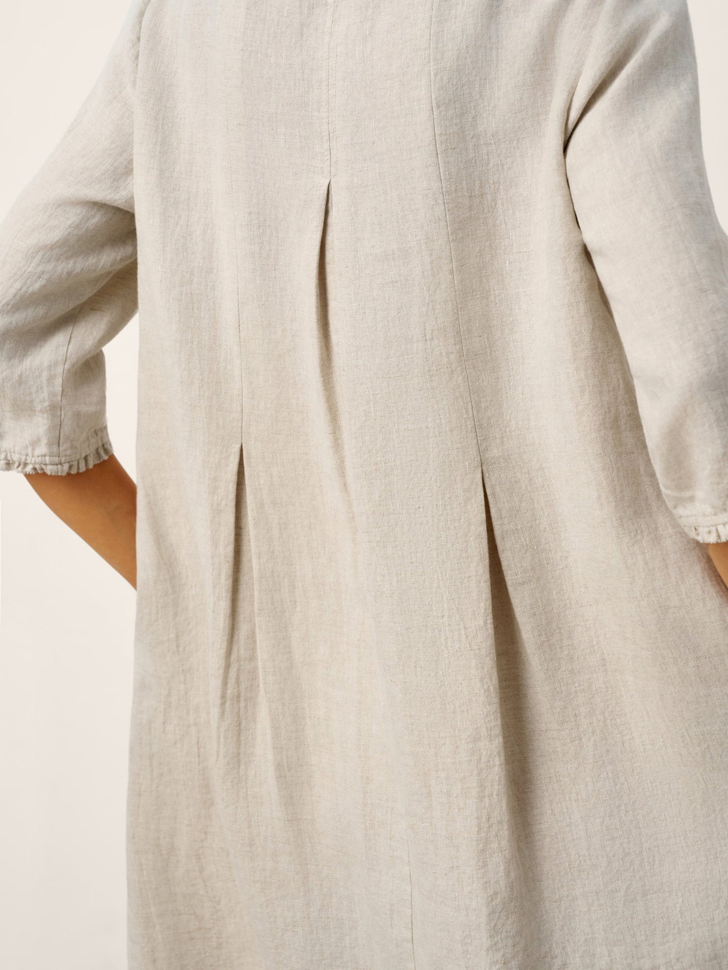100% Linen Ruffle Trim Inverted Pleat Midi Dress LAVINIA