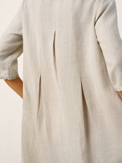 100% Linen Ruffle Trim Inverted Pleat Midi Dress LAVINIA