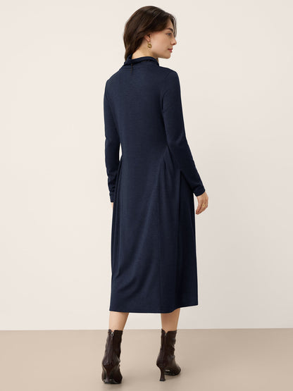 Wool Sculpted Pleats Turtleneck Maxi Dress BRIAR