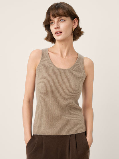 100% Mongolian Cashmere Versatile Crew Neck Tank Top VIVIANA
