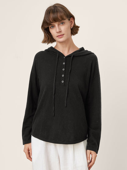 100% Extra-Fine Merino Wool Knit Hooded Sweatshirt SIA