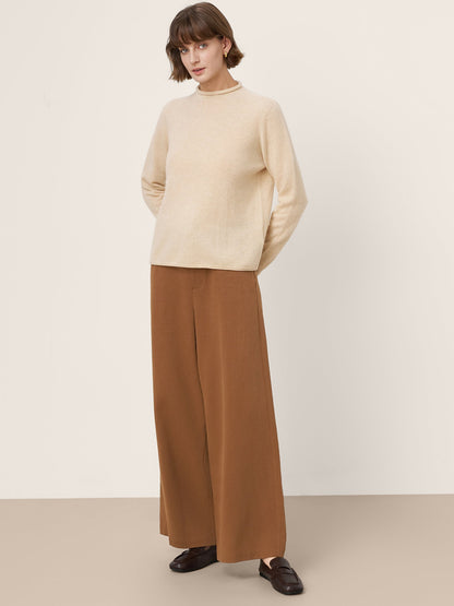 Premium Cashmere Blend Hand-Finished Seamless Mock Neck Lettuce Edge Sweater ZELIE