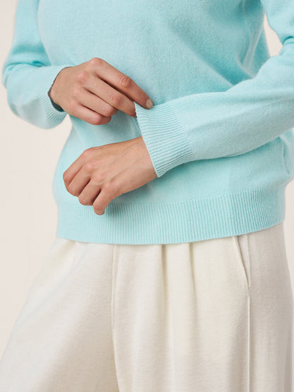 Premium Cashmere Blend Hand-Finished Seamless Mock Neck Ribbed Sweater RHEA