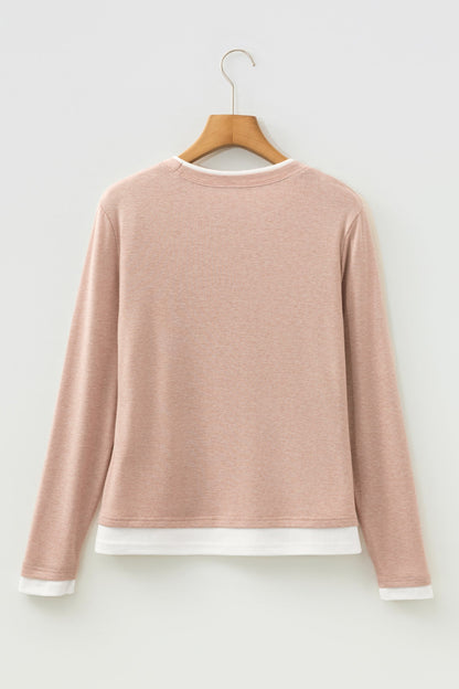 Faux Two-Piece Patchwork Long Sleeve Top