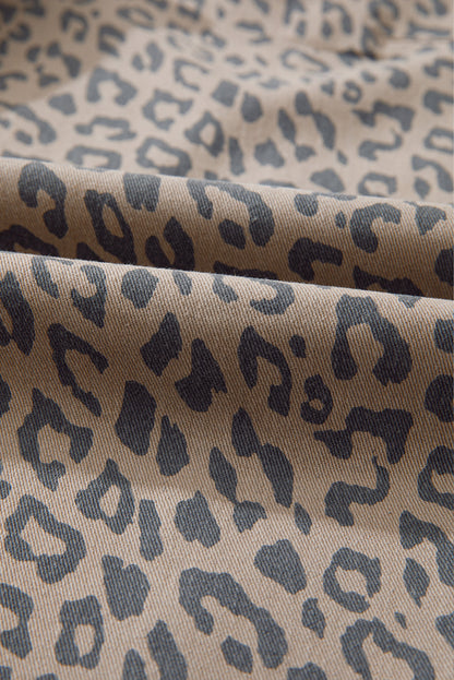 Leopard Drawstring Elastic Waist Pocketed Jeans