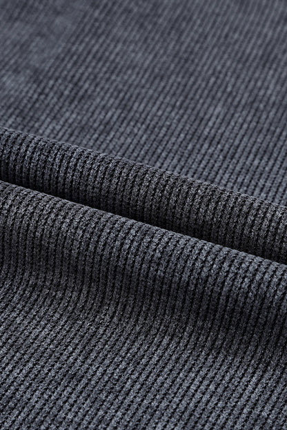Solid Ribbed Knit Round Neck Pullover Sweatshirt
