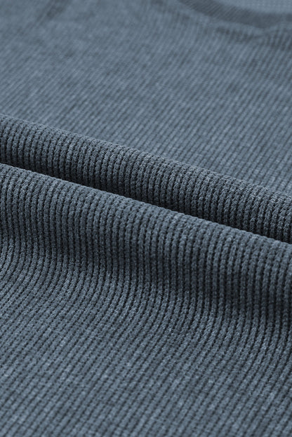 Solid Ribbed Knit Round Neck Pullover Sweatshirt