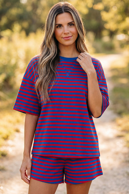 Stripe Short Sleeve Top & High Waist Short Set