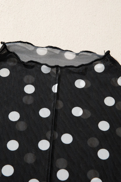 Polka Dot Sheer Mesh High Neck Tee
