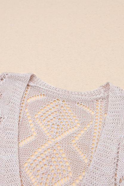 Solid Openwork Knit Button-Up Cardigan