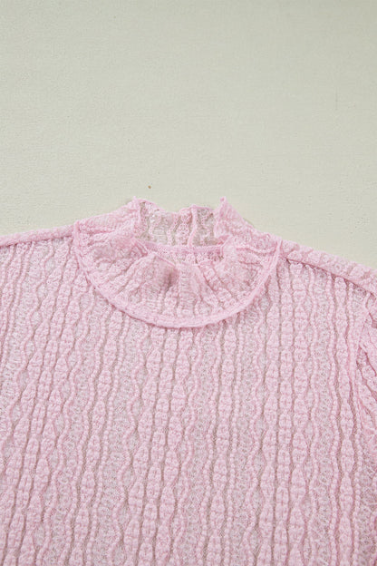 Lace Mock Neck Flounce Long Sleeve Top