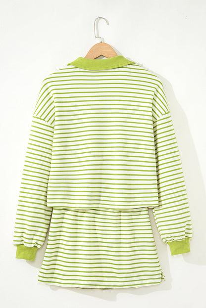 Stripe Collared V-Neck Pullover and Skort Set