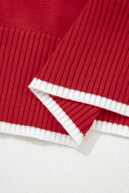 Bow Tie Contrast Trim Cropped Sweater