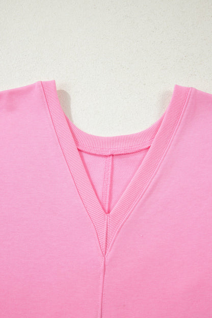 Solid Raw Edge Short Sleeve Pocketed Romper